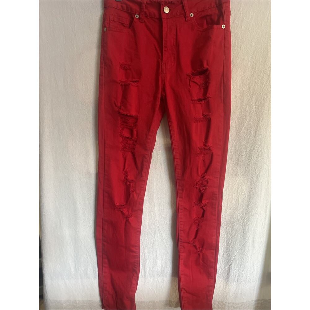 Junior Vince Red Ripped- Mid Rise Stretch Skinny Jeans Sz 7 Hip Hop Hipster
